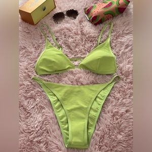 L*SPACE BIKINI SET SIZE XL NEON GREEN HIGH WAIST BOTTOM ADJUSTABLE STRAPS SUMMER